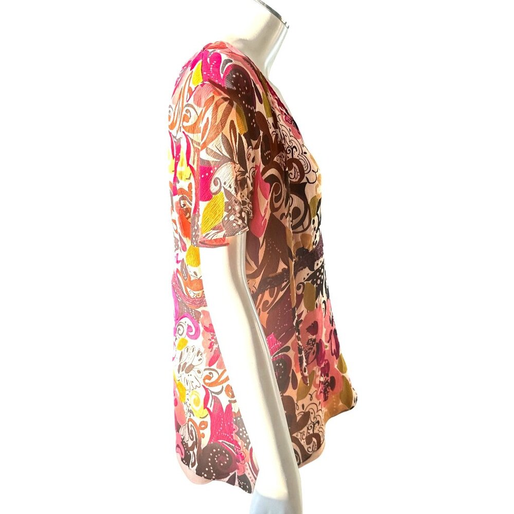 IE Silk Blouse Large Multicolor Floral Swirl Print Boho Y2K Vintage City Chic - Picture 6 of 10